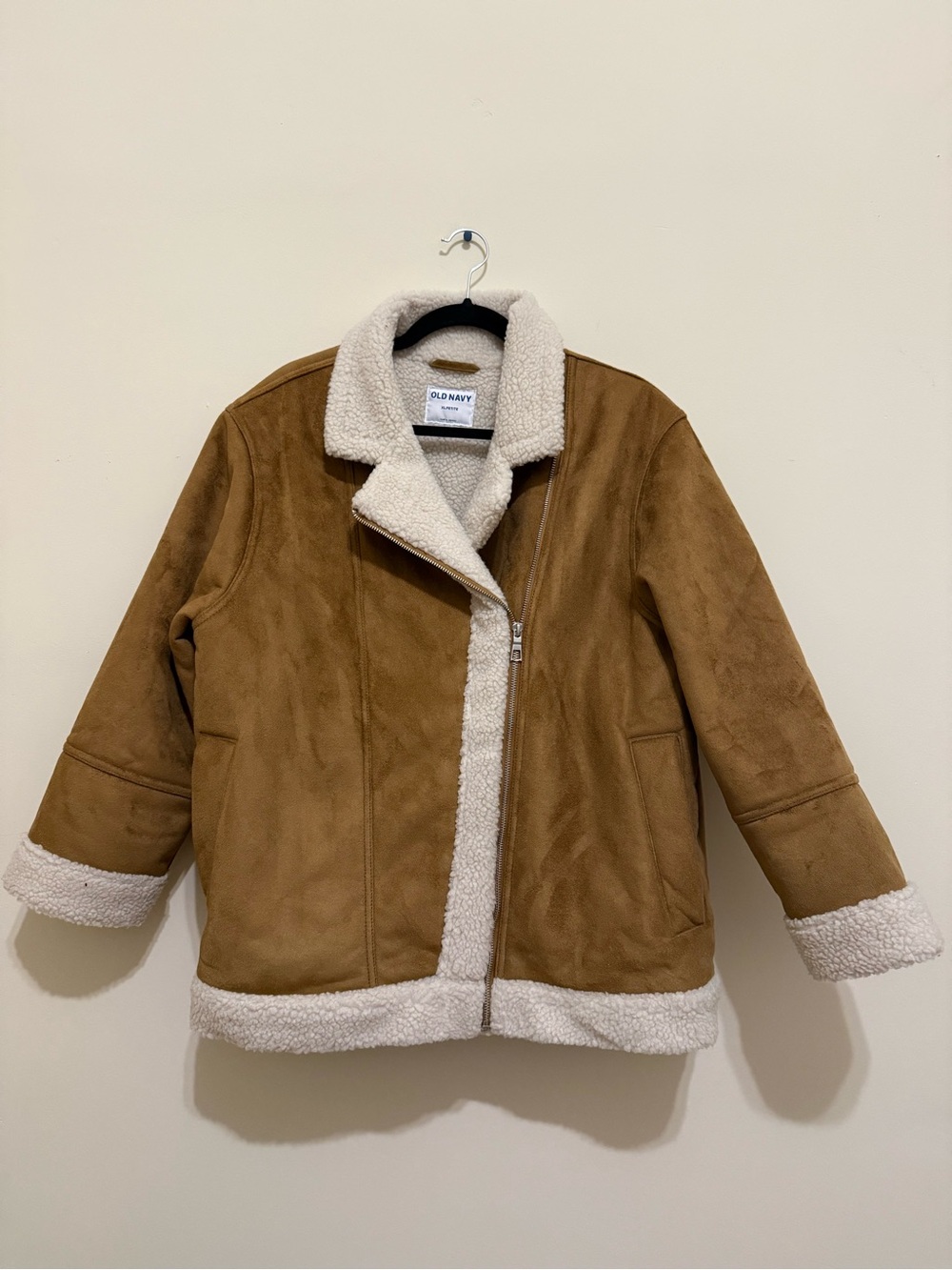 Old Navy Brown Faux-Suede Puffer with Sherpa Trim